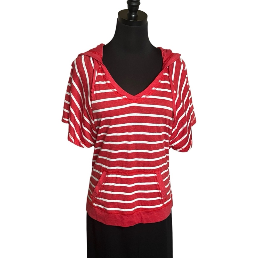 Derek Heart Hoodie Res Stripe Kangaroo Pocket Short Sleeve Size Large - Picture 5 of 8